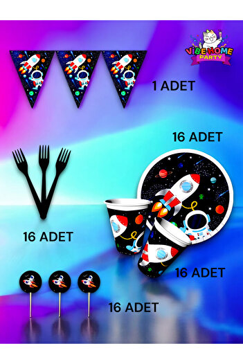 VibeHome Space Themed Eco Set for 16 - Birthday Party and Fun Events