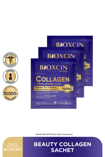 Bioxcin Beauty Collagen Powder 30 Sachet X 10,000 Mg Type 1 - Type 3 Hydrolyzed Collagen - Keratin