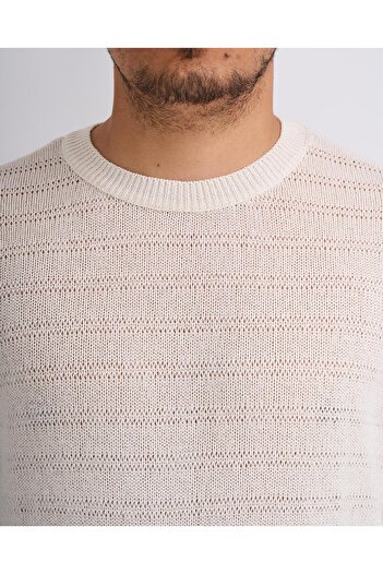 TerziAdemAltun Ecru Men's Knitwear Sweater - Italian Style, Crew Neck T13139