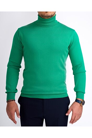 TerziAdemAltun Italian Style Slim Fit Knitwear Turtleneck High-Top Sweater Green T13100
