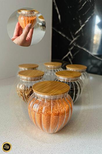 Snow Homs Set of 6 Wooden Vacuum Glass Jars in 160ml Shape - Snack Bowl, Seasoning and Storage Container
