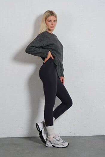 Domoda Women's Extra High Waist Recovery Fleece Push up Leggings - Anthracite, Karyoka Stitch @Simena