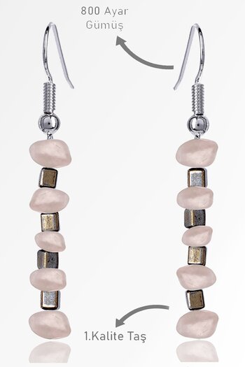 Erilsa Certified Raw Broken Stone Model Pink Quartz Stone Earrings - Light Color