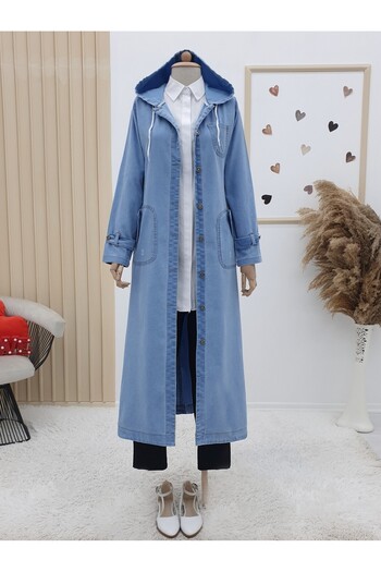 Modamorfo Blaue Jeanskappe mit gefalteter Tasche