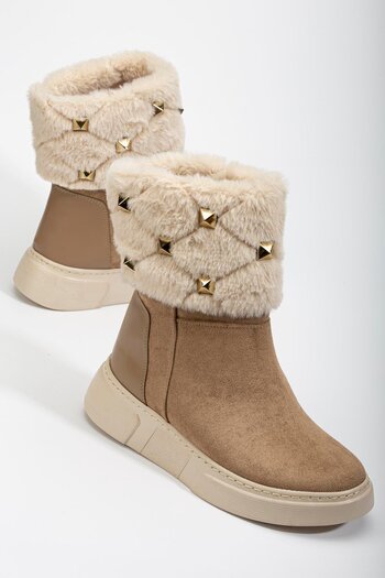 Dilimler Ayakkabı Γυναικείες μπότες με ίσιο τακούνι Mink Suede Fur