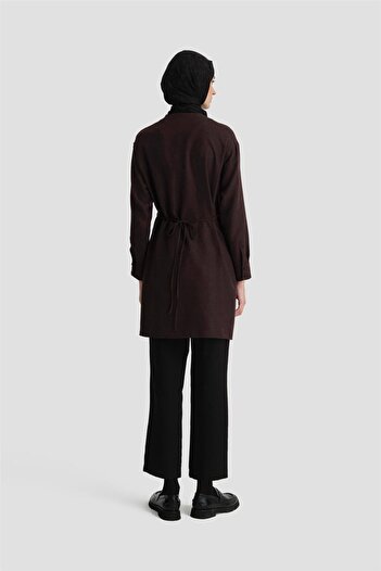 Armine Beli Bağlamalı Cepli Tunik 24k3608 Mürdüm