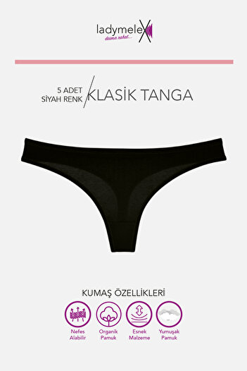 LadyMelex Pachet de 5 - Chiloți din bumbac, negru, clasic