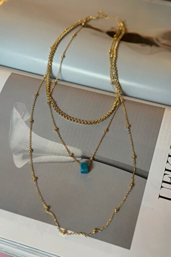 Trendy Butik Knitted Chain Triple Single Necklace