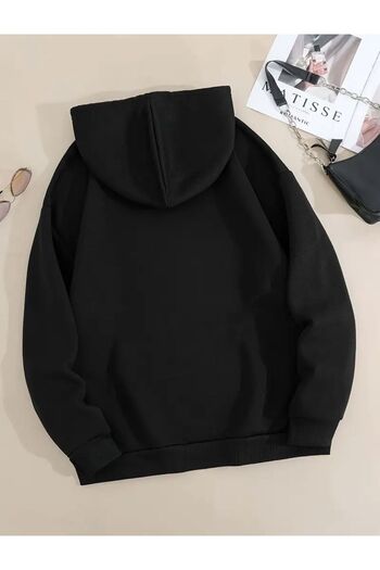 caddekombin Cute Dog Leopard Heart Printed 2 Thread Hooded Sweatshirt with Pocket