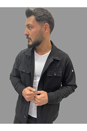 daniel milano Erkek Kaşe Mevsimlik Cep Detaylı Gömlek Modeli Siyah Ceket