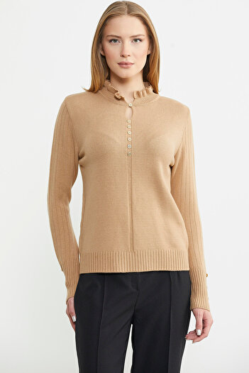 Sementa Metal Button Detailed Knitwear Sweater - Camel