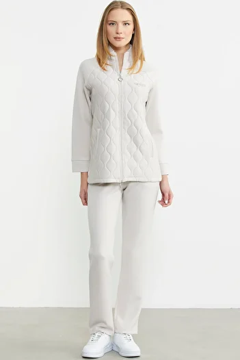 Sementa Stone Colored Stand Collar Zippered Tracksuit Set