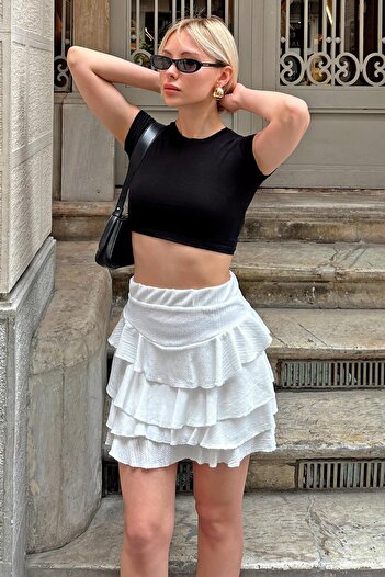 Swist Women's Mini Skirt - White and Layered Detail