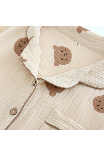 PEMBİŞ HOMEWEAR Bürümcük Shirt Collar Brown Bear Pajama Set