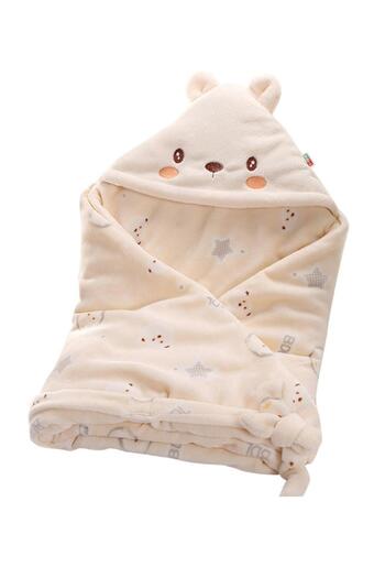 Fab N Funky Adjustable Hooded Swaddle Wrap, Beige 90x90cm for Newborns