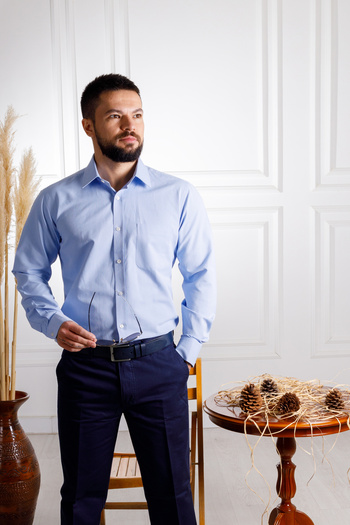 Sarar Elvio Textured Classic Fit Βαμβακερό πουκάμισο με τσέπες σε σκούρο μπλε