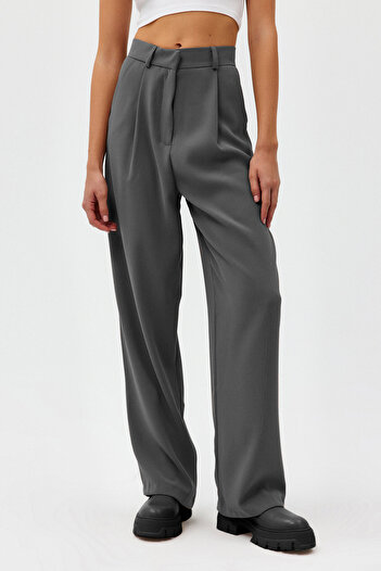 Açelya Okcu High Waist Wed Leg Palazzo Woven Women's Pants