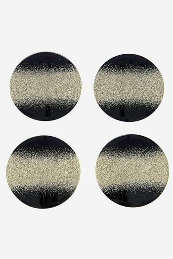 Tchibo 4 Pc Glass Coaster 10 D cm, Black and Gold