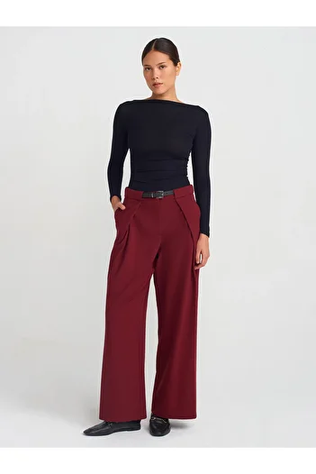 Dilvin 71577 Burgundy Belt and Pleated Trousers