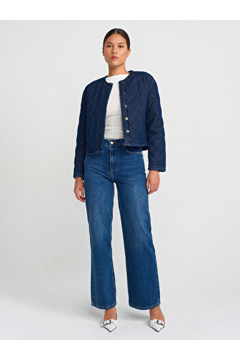 Dilvin 71737 Pantaloni Blue Wideleg Denim - Țesătură Slub