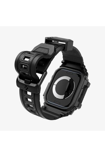 Spigen Apple Watch 46mm Seri 10/11 Kılıf & Kordon Kayış Rugged Armor Pro Matte Black - ACS08604
