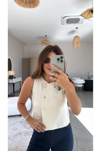 My Blog Ecru Lily Six Button Knitwear Vest