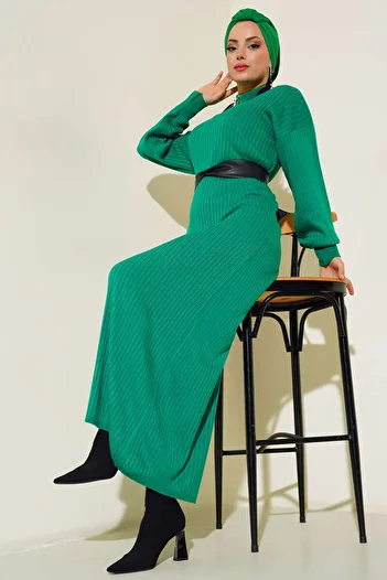 Bigdart 15900 Hijab Knitwear Dress - Green