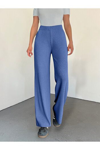 Modamorfo Blue Ribbed Knitwear Trousers