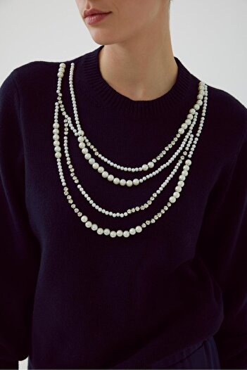 Exquise Casmere Handmade Regular Knitwear Sweater with Bead Accessories