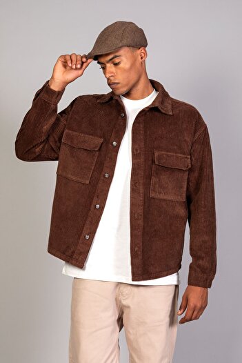 LTC Jeans Men's Brown Shirt Model Oversize Cotton Velvet Jacket