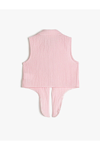 Koton Crop ujjatlan ing nyakkendő derék Gingham