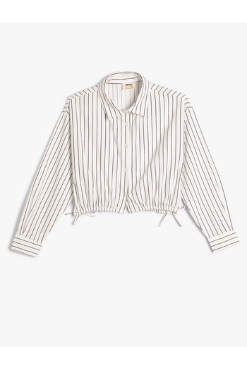Koton Crop Shirt Dlouhý Rukáv Vázanka V Pasu Bavlna