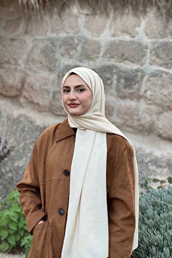 Şalland Şalland Monogram Jacquard Shawl Bone