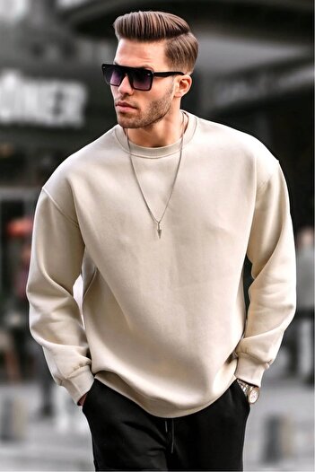BRLKN Ανδρικό φούτερ με μπεζ λαιμόκοψη Oversize Rose Gold Basic TR4477