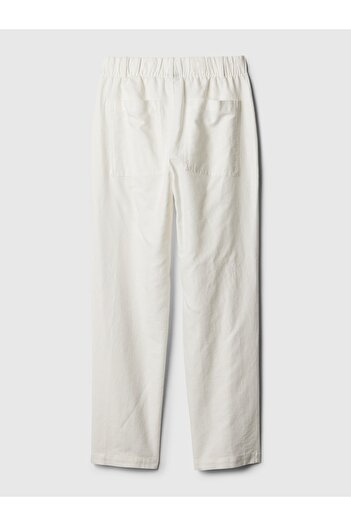 GAP Kadın Beyaz High Rise Keten Karışımlı Pull-On Pantolon