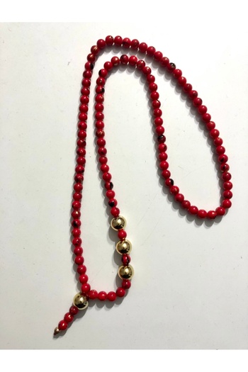 PİRAMİGO Red & Gold Design 108-Piece Mala Long Necklace