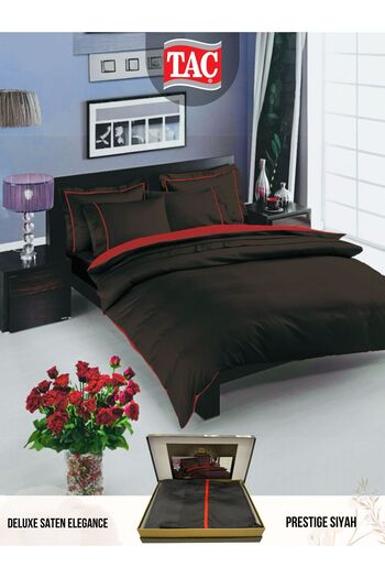 Taç Prestige Black Deluxe Satin Double Duvet Cover Set