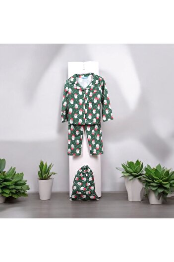 Pink Hippo Kids Gömlek Yaka Noel Baba Desenli Düğmeli Yılbaşı Çocuk Pijama Takımı