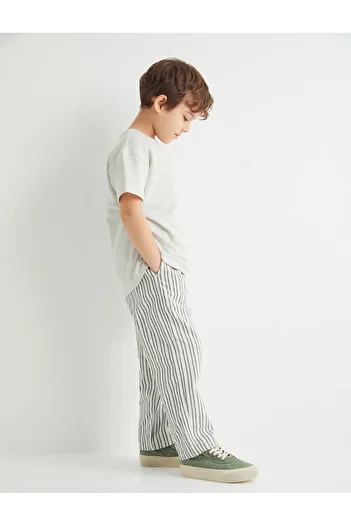 Koton Striped Trousers with Tie Waist and Pockets Cotton