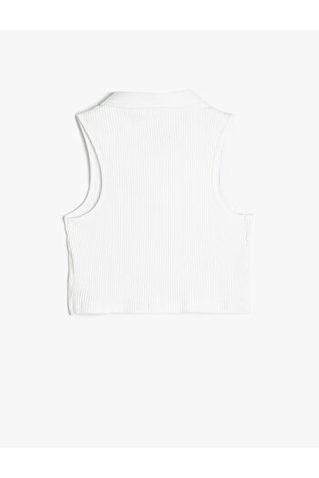 Koton Polo Collar Crop Tank Top - Cotton, Buttoned and Ribbed