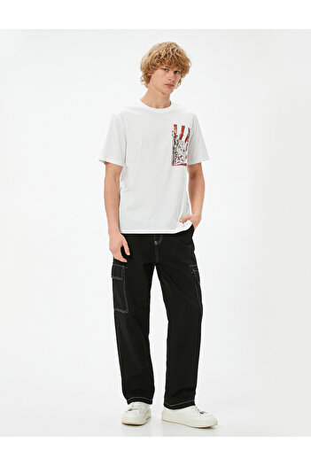 Koton Βαμβακερό μπλουζάκι με στάμπα Far East - Crew Neck, κοντό μανίκι