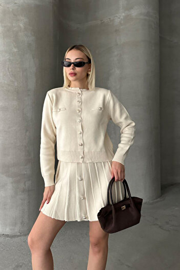 TrendParis Button Detailed Stylish Skirted Knitwear Set