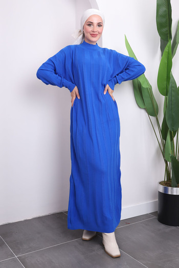 İmajButik Φόρεμα Saks Blue Stand γιακά Mercerized Knitwear