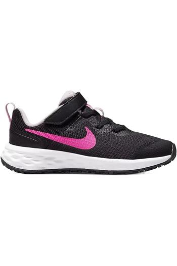 Nike Revolution 6 Walk Shoes Easy Wear Walking Shoes with Rubber String Black Pink Swoosh