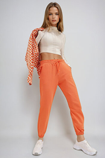 VAGGON Women's Orange Elastic Two Thread Sweatpants Prm0610