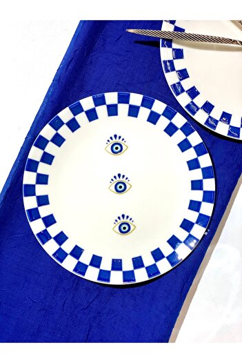 rubihome Modern Nazar Boncuğu 6 Kişilik Porselen 19 Cm Pasta Takımı - Seti