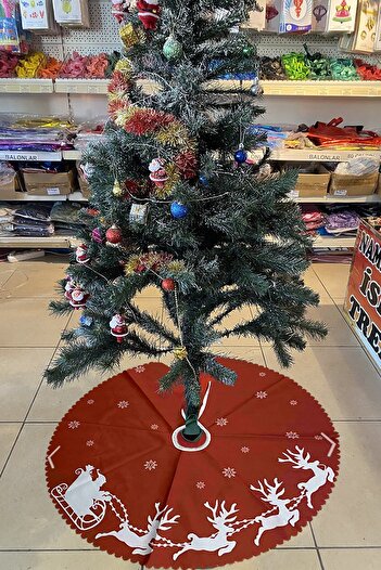 Parti dolabı Red Christmas Tree Cover with White Deer Pattern Decorative Pine Tree Skirt Doily Ornament
