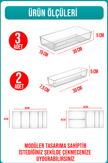FİTHOME 5 Pieces Modular Ladle Organizer Clear Drawer Organizer