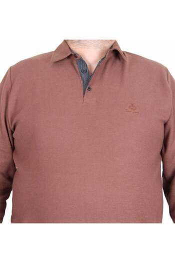 Starbattal Plus Size Men's Polo Neck Sweatshirt - Feel Good 24408 S.Brown