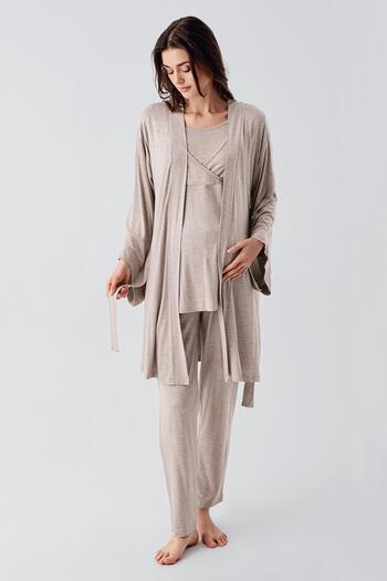 Artış Long Sleeve Stretchy Lycra Viscous Maternity Sleepwear Suit 23105